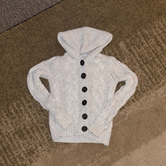 Old Navy Sweaters - Old Navy Cable Knit Hooded Cardigan - Light Gray